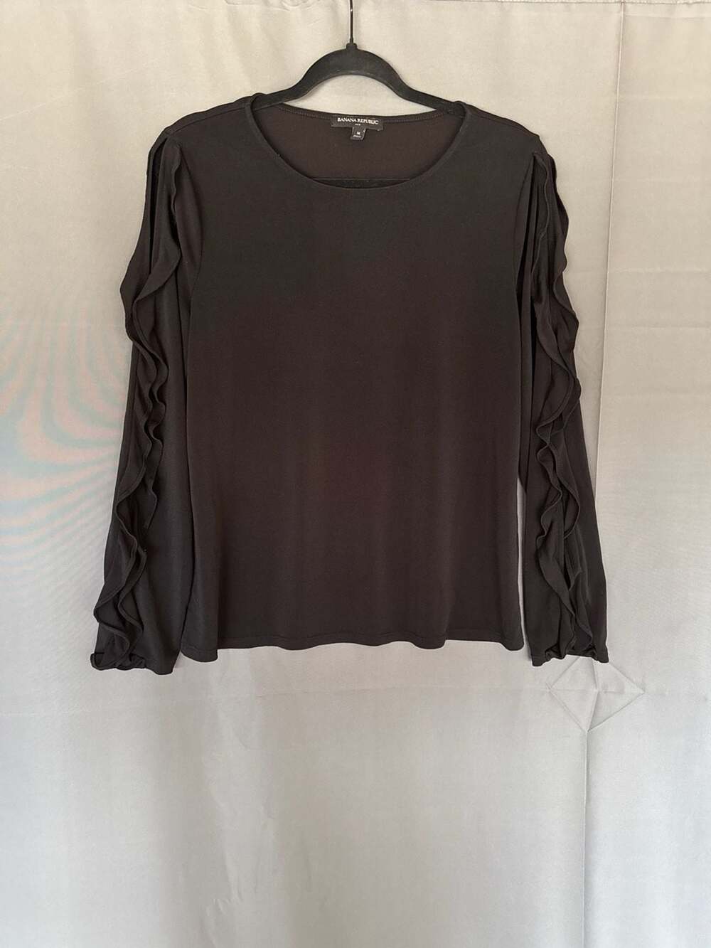 Banana Republic Black Long Sleeve Ruffle Detail Top Size M